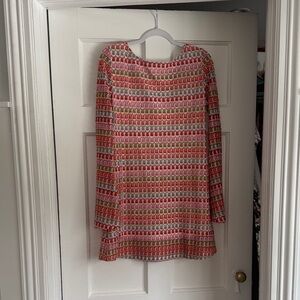 Hill House Mini Dress in Pink and Red Geometric Print